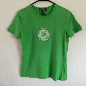 Lauren Ralph Lauren Active Medallion T-Shirt Green White Embroidery Vintage